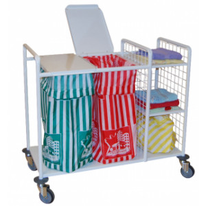 Chariot à linge sur roues pivotantes hospitalier - Dimensions Extérieures (L x P x H) mm : de 970 x 540 x 900 à 1440 x 540 x 900