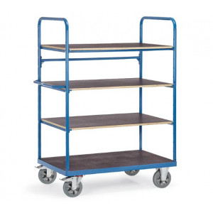 https://www.techni-contact.site/ressources/images/produits/merchandising/chariot-a-plateaux-haut-17468161-1.jpg - Charge 1200 kg - Roues caoutchouc : 200 mm - 4 étagères