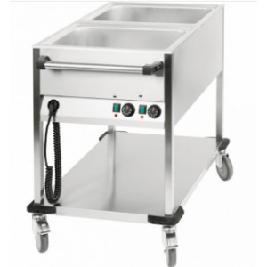 Chariot bain-marie à eau 2 cuves Gastronorme 1/1 - Thermostat à réglage progressif 0°C à 90°C par cuve