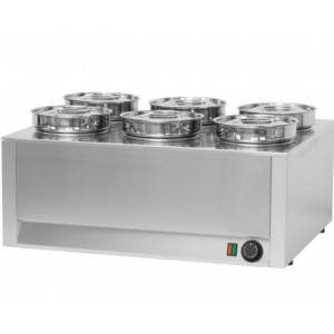 Bain marie à sauce 6 cuves en acier inox -  Dimensions : L 750 x P 600 x H 350 mm