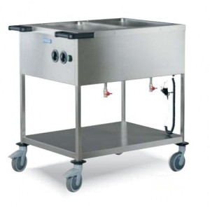 Chariot bain marie en inox - Capacité : 25 ou 50 personnes - Dimensions : 678 x 916 x 900 mm