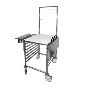 Chariot chef en inox - Matière :  inox AISI 304L   -Dimensions (Lxlxh) mm : 590 x 675 x 900/1750- Sur roues