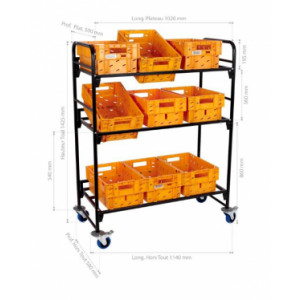 Chariot courrier poste 9 bacs - Capacité : 9 bacs - Dimensions (L x H x P) : 1140 x 1425 x 580 mm