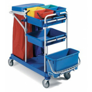 Chariot de nettoyage 5 seaux - Dimensions chariot (L x l x H) en cm:  137 x 58 x 107