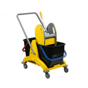Chariot de nettoyage à 2 seaux avec presse - Capacité : 2 x 25 litres - Dimensions (LxPxH) : 810 x 435 x 880 mm