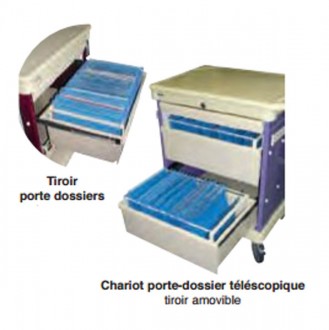 Chariot de visite pour dossier médical - Capacité : maximum 40 dossiers patients