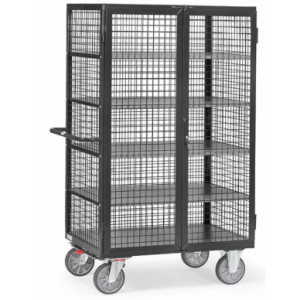 https://www.techni-contact.site/ressources/images/produits/merchandising/chariot-ferme-avec-treillis-metallique-14317173-1.jpg - Charge : 750 Kg - Avec treillis métallique - Porte à double battant avec serrure à cylindre