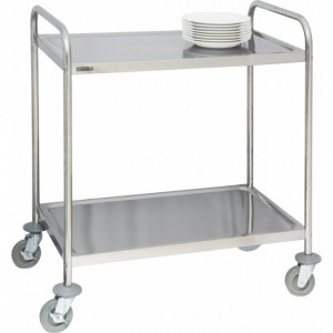 Chariot inox de service 2 plateaux - 2 plateaux - Charge utile : 120 Kg - Plateaux L 820 x P 500 mm