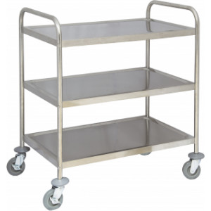 Chariot inox de service 3 plateaux - 3 plateaux - Charge utile : 120 Kg - Plateaux L 820 x P 500 mm