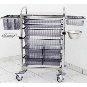 Chariot medical à glissière - Matière : inox - Dimensions : L 655 x l 450 x H 1020 mm