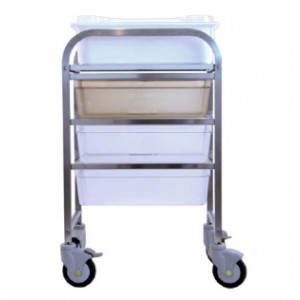 Chariot médical à glissières - Matière : Inox 18/10 -Dimensions : 570 x 590 x Ht945mm -Niveaux : 3 paire de glissières