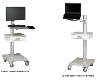 Chariot médical informatique - Largeur x Profondeur x Hauteur : 990 x 630 x 125 mm