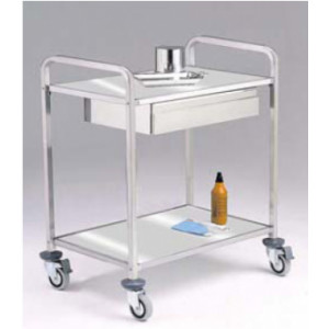 Chariot médical multi usage - Matière : inox 18/10  - Dimensions plateau : 400 x 400 mm -Niveaux : 2 plateaux