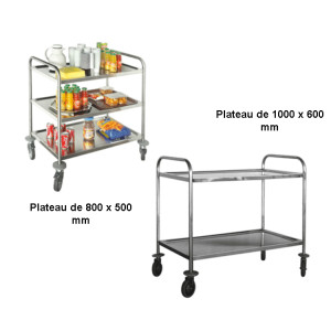 Chariot multi-usages 80 Kg - - Matière : inox AISI 304 L - Dim ( L x l x H ) : 820 x 520 x 940 mm- Nombre plateaux : 2 - 3