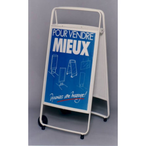 Chevalet de trottoir à roulettes - Format d'affiches : 80x60 cm - Vitrine aimantée - 2 roues 
