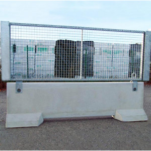 Clôture chantier habillage grille - Composée d'un stabilisateur béton et d'un cadre métallique galvanisé