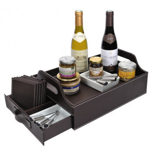 Coffret cadeau à 2 demi bouteilles vin - Plateau façon cuir