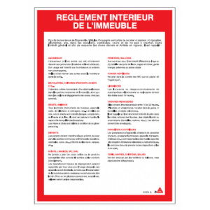 Consigne règlement intérieur d'immeuble - Dimensions : 250 x 350 mm