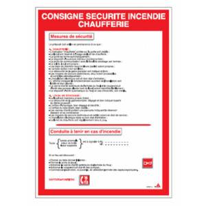 Consigne sécurité incendie chaufferie - Dimensions : 250 x 350 mm