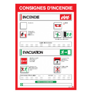 Consigne urgence incendie - Dimensions : 250 x 350 mm