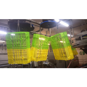 Convoyeur aérien de bacs - Spécial agro alimentaire Passe en machine, bacs plastiques et clayettes