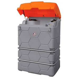 Cuve huiles usagées 2500 L extérieur - Double paroi PE -  À collecteur, égouttoir & capot de protection