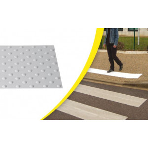Dalle podotactile de voirie - Matière : Compound vinylique - Longueur : de 445 à 1350 mm - Largeur : 400 mm - Épaisseur : 7 mm 