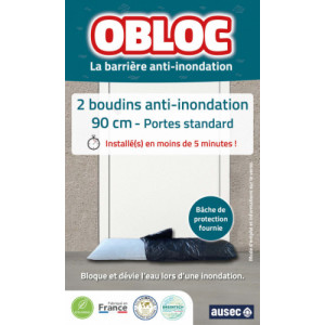 Deux boudins anti-inondation 90 cm OBLOC® - L x l x h : 90 x 18 x 0,5 cm - 90 x 18 x 10 cm (activé)