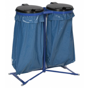 Double support sac poubelle - Capacité : 120 L - Finition : Bleu avec couvercle plastique noir