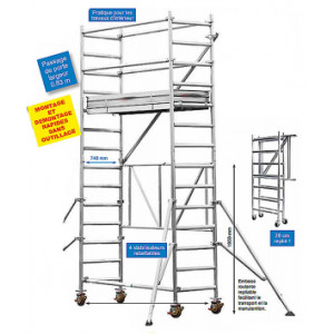 Échafaudage repliable roulant - H. de travail : jusqu’à 7,8 m