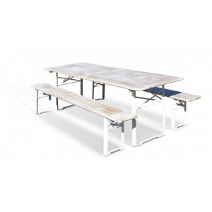 Ensemble brasserie blanc vieilli  - Dimensions :  220 x 25 x 48  ou 220 x 70 x 78 cm