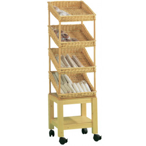 Étagère 4 présentoirs pour boulangerie - Dimensions : 50 x 50 x 180 - Hêtre massif, osier