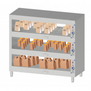 Etagère chauffante en inox  - Inox - Puissance : 3000 ou 4200 W - Dimensions : L.1000 à 1800 x P.630 x H.1370 mm