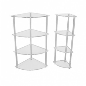 Etagère d'angle plexiglas - Hauteur : 93 cm - Espaces entre les étages: 28 cm