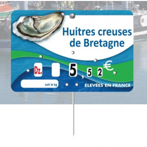 Etiquette poissonnerie huîtres - Paquet de 10 ou Unité - Pique inox - à roulettes