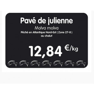 Etiquette pour poissonnerie noire - Paquet de 10 ou Unité - Pique inox - sans roulettes