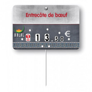 Etiquette prix boucherie halal - Dimensions : 10.5 x 7 ou 12 x 8 cm