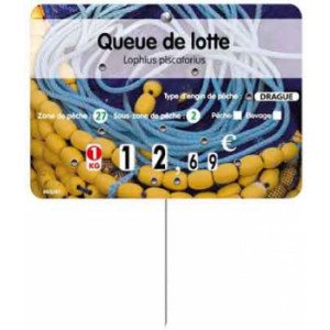 Etiquette prix poissonnerie 8 roulettes - Dimensions : 14 x 10 cm