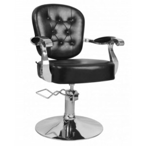 Fauteuil de coiffure à structure bois et inox poli - 2 coloris: Noir ou marron vieilli