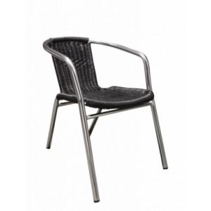 Fauteuil de terrasse empilable - Hauteur d'assise: 44 cm - Struture aluminium - Dos et assise : tressé noir 