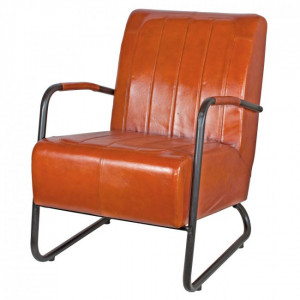 Fauteuil Mid Century en cuir - Fauteuil de style Vintage/Mid-Century en acier et cuir