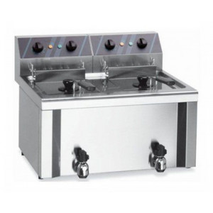 Friteuse électrique double cuve en Inox - Capacité (L) : 2 x 6 ou 2 x 8 ou 2 x 12