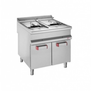 Friteuse professionnelle 2 cuves et 2 paniers - Friteuse gaz 2 cuves 20 litres sur armoire à portes battantes