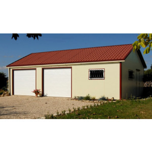 https://www.techni-contact.site/ressources/images/produits/merchandising/garage-double-prefabrique-39114752-1.jpg - Dimension extérieure : l. 6.00 x P. 9.09 m soit 54,54 m²