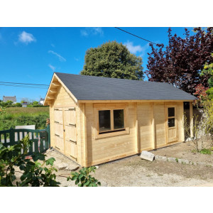 Garage en bois en kit  - Surface totale : 19 m²  - Dimensions : 3,5 x 5,2 m