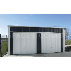 https://www.techni-contact.site/ressources/images/produits/merchandising/garage-en-metal-a-porte-basculante-42351914-1.jpg - Bâtiment en acier galvanisé en kit simple pente
