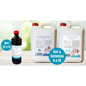 Gel hydroalcoolique pour les mains (carton) - Cartons de 12 x 1L ou 4 x 5L