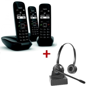 Gigaset AS690 DECT Trio +Casque Duo - Téléphone Sans Fil + Casque Téléphonique - SIAS690THW15-Gigaset

