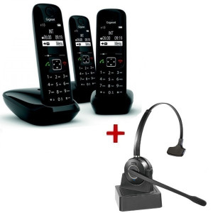 Gigaset AS690 DECT Trio + Casque Mono -Téléphone Sans Fil + Casque Téléphonique - SIAS690THW10-Gigaset
