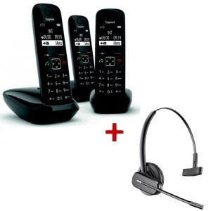 Gigaset AS690 DECT Trio +Plantronics C565 - Téléphone Sans Fil + Casque Téléphonique - SIAS690TC565-Gigaset

